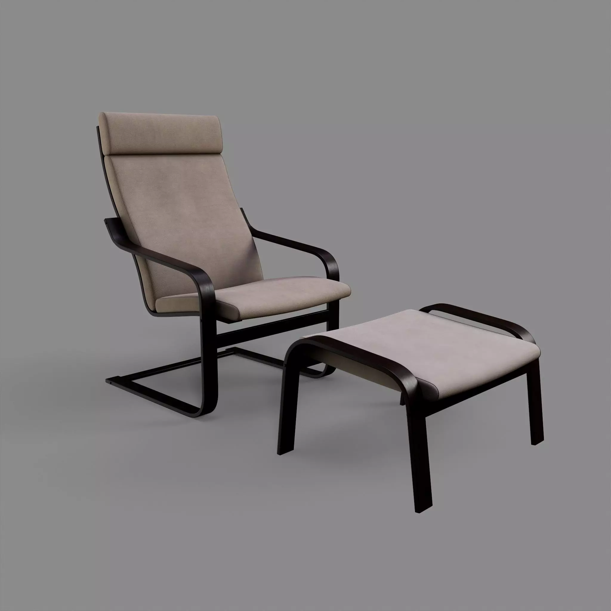 Poaeng Arm Chair Model Low-poly 3D model Low-poly 3D model_0