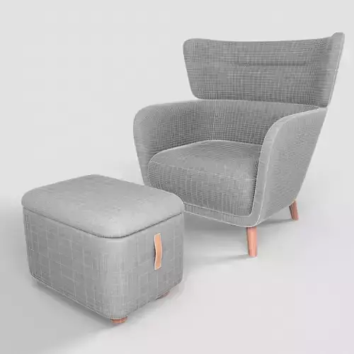 Oskarshamn Lounge Chair and Foot Stool Low-poly 3D model