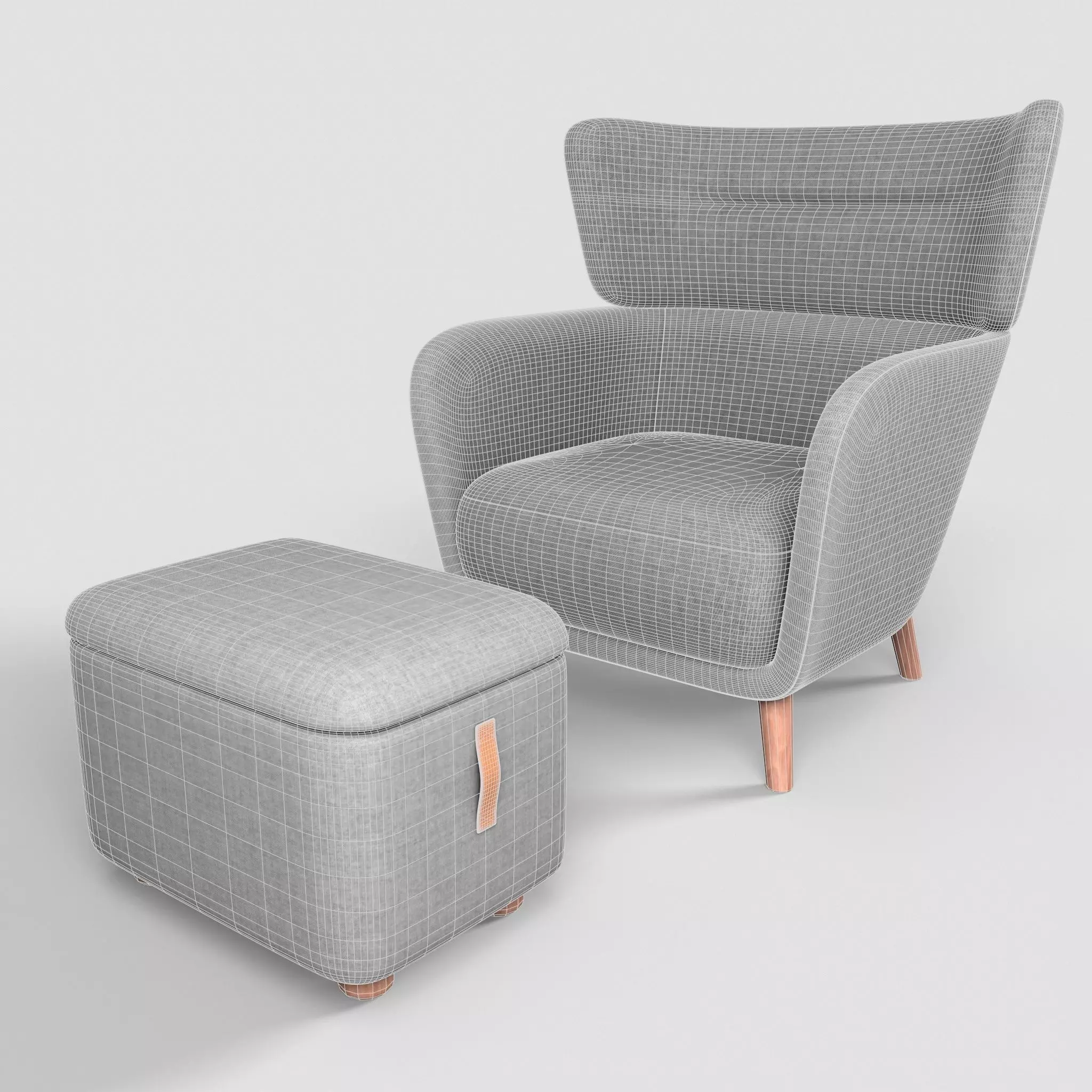 Oskarshamn Lounge Chair and Foot Stool Low-poly 3D model Low-poly 3D model_0