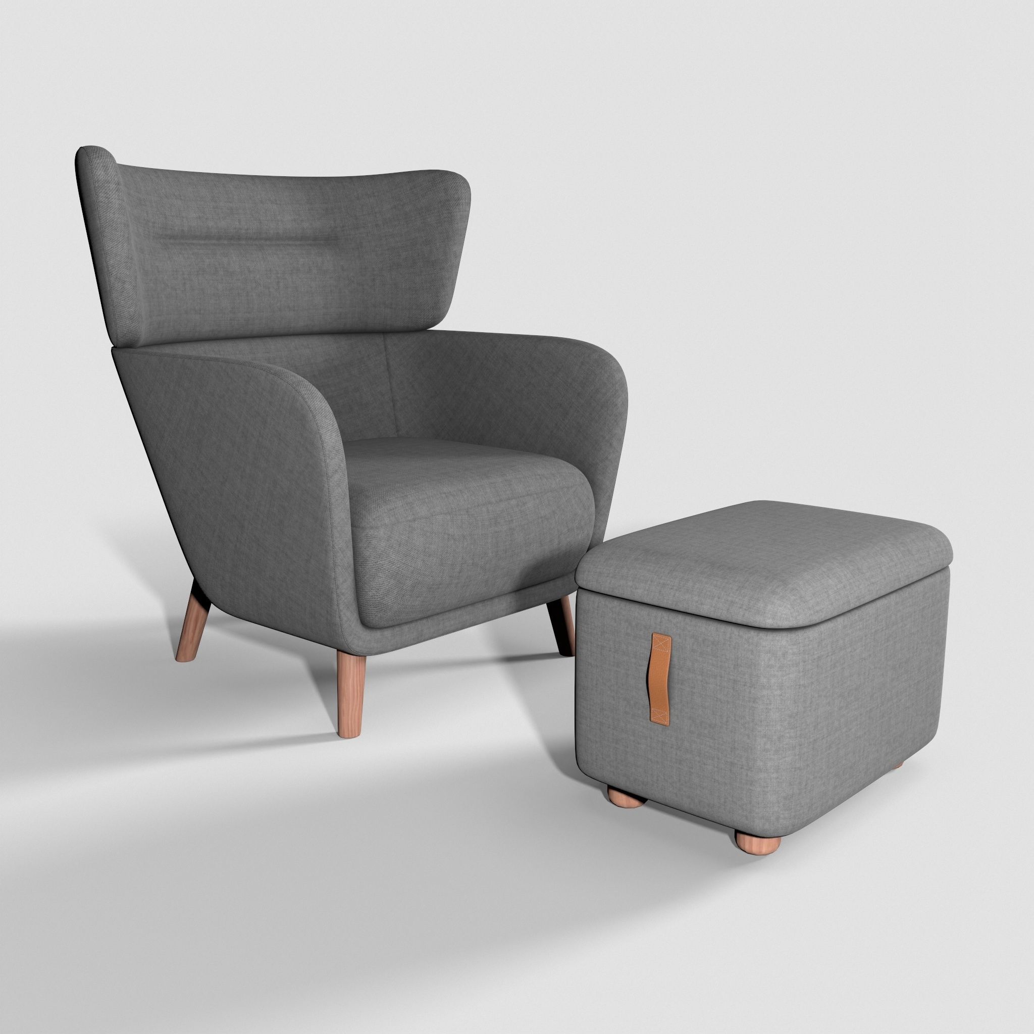 Oskarshamn Lounge Chair and Foot Stool Low-poly 3D model Low-poly 3D model_1