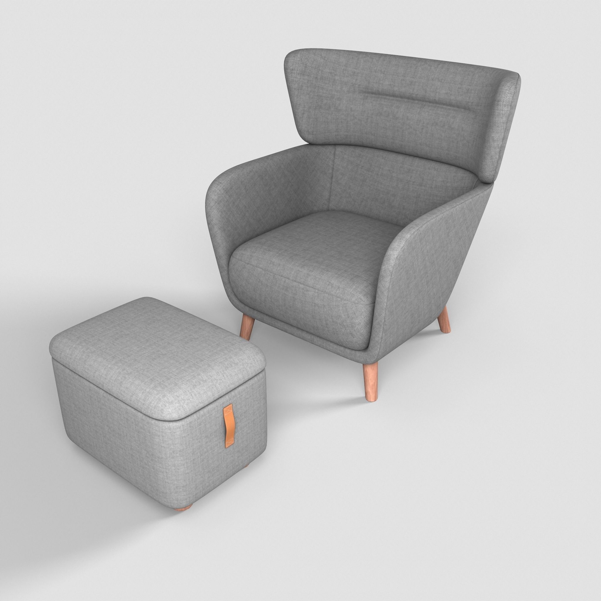 Oskarshamn Lounge Chair and Foot Stool Low-poly 3D model Low-poly 3D model_3