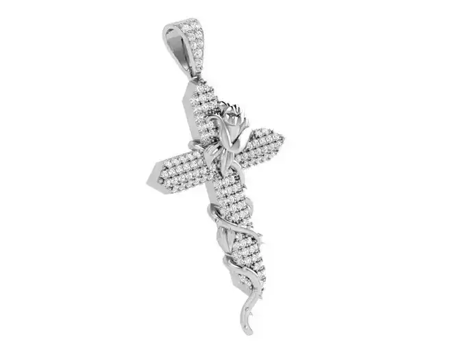 Cross With Rose Pendant 4050