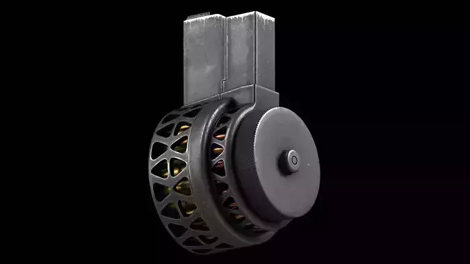 X Products X-25 50 Round Drum Skeletonized Magazine V2 cal 308 Low-poly 3D model