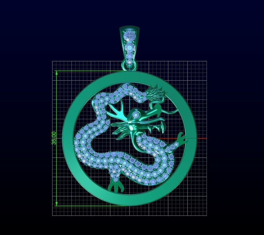 Chinese Dragon Pendant  3D print model_1