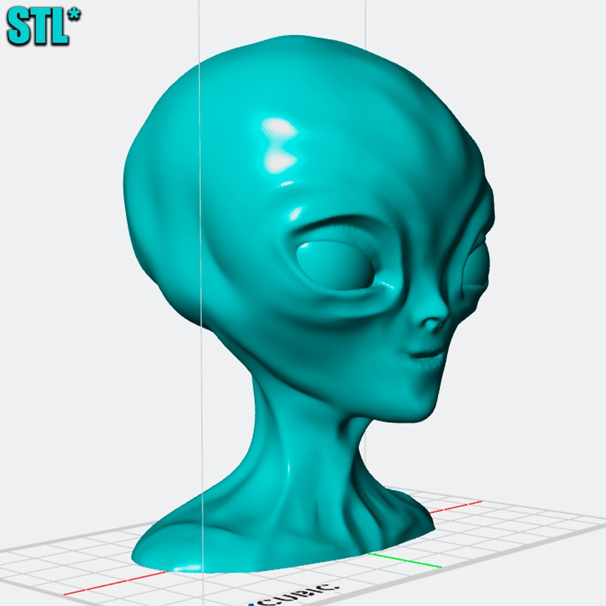 Cute Alien Bust Sculpture 3D Print Model UFO Free 3D print model_1