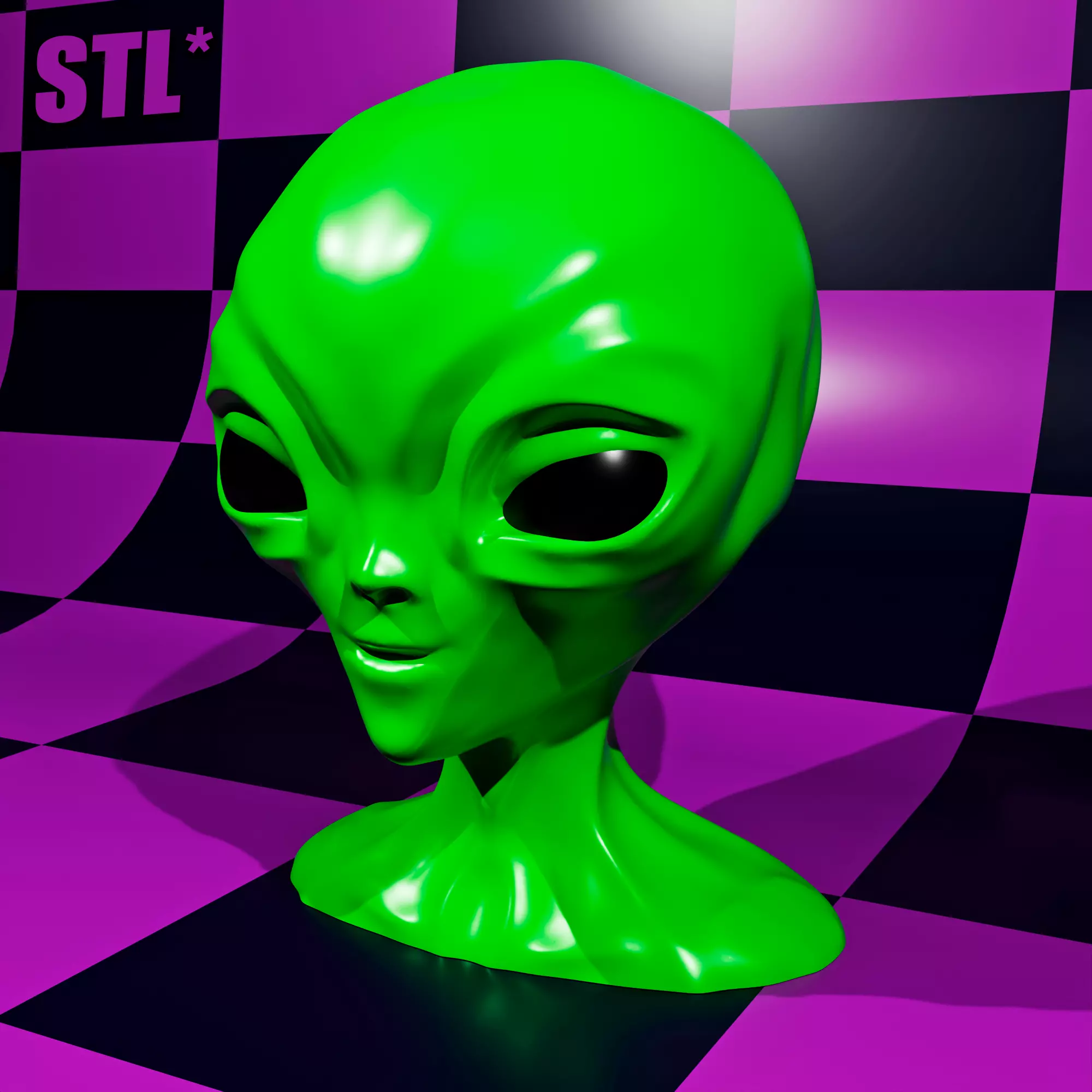 Cute Alien Bust Sculpture 3D Print Model UFO Free 3D print model_0