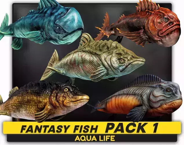 Fantasy Fish Pack 1 - Aqua Life - Underwater Creature - 35 3D Model Collection