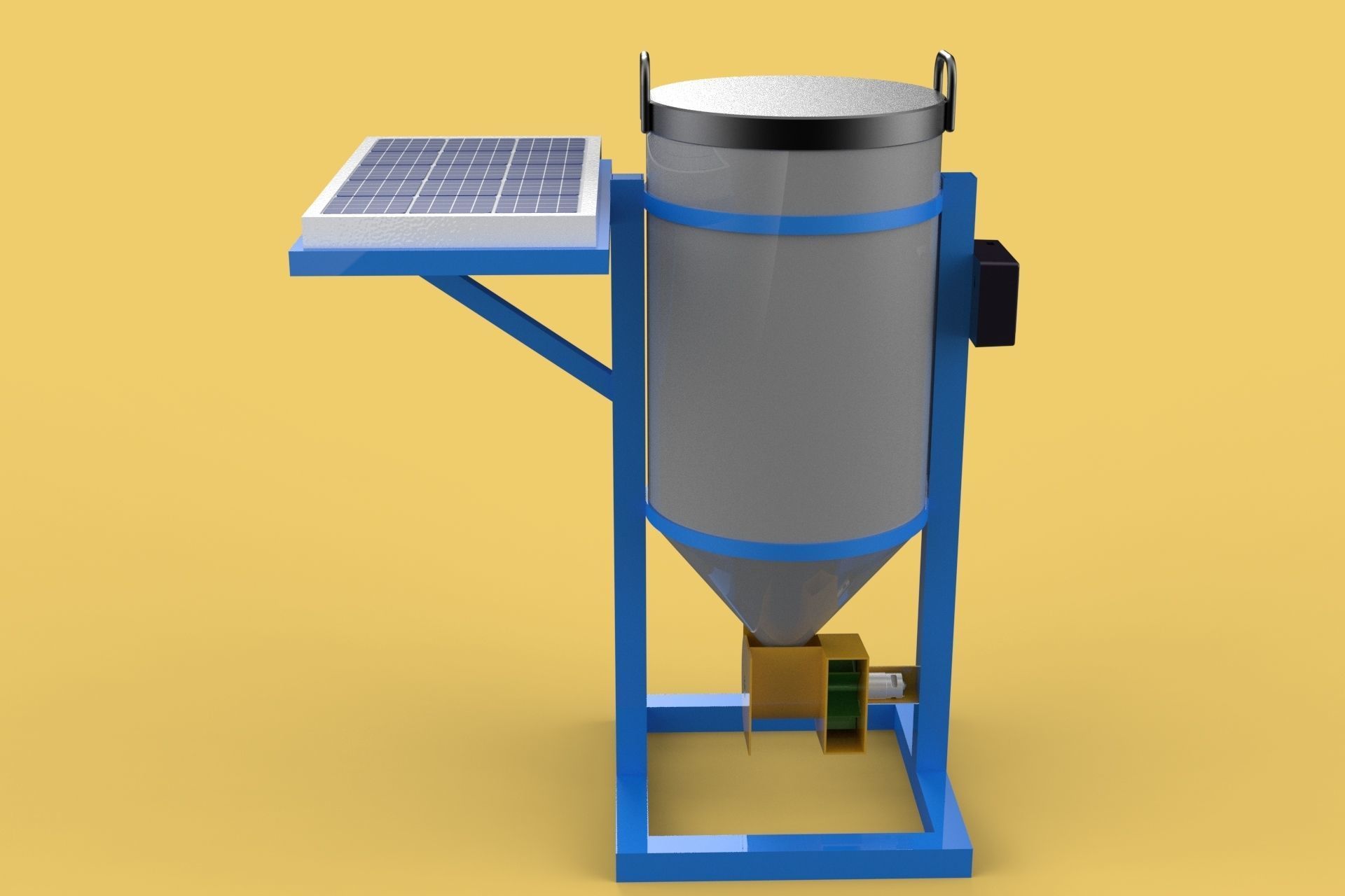 SOLAR CELL POWERED DIRECTIONAL FISH FEEDER CENTRIFUGAL SPREADER 3D model_1