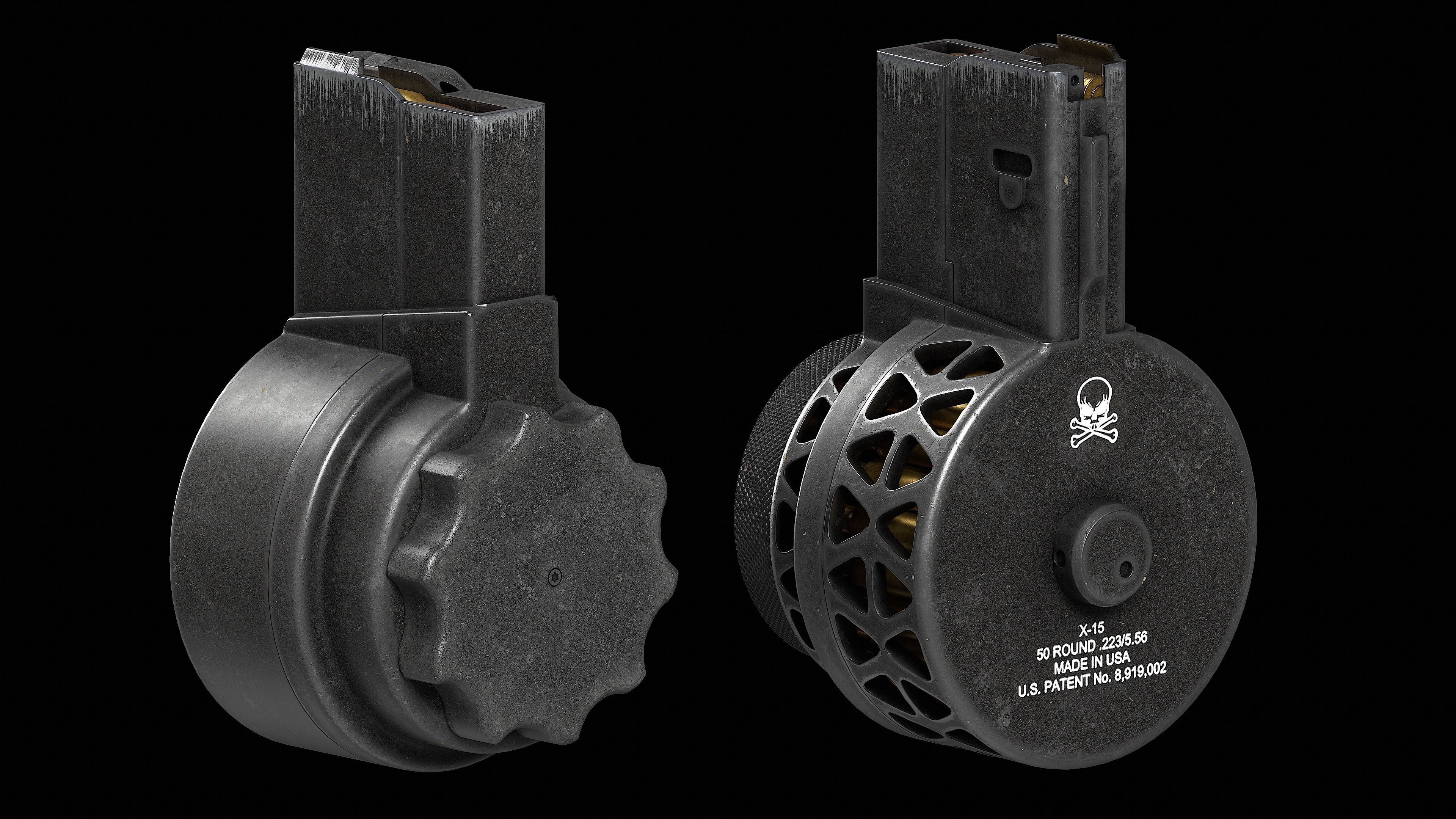 Two versions X Products X-15 50 Round Drum Magazine cal 223 Low-poly 3D model_3