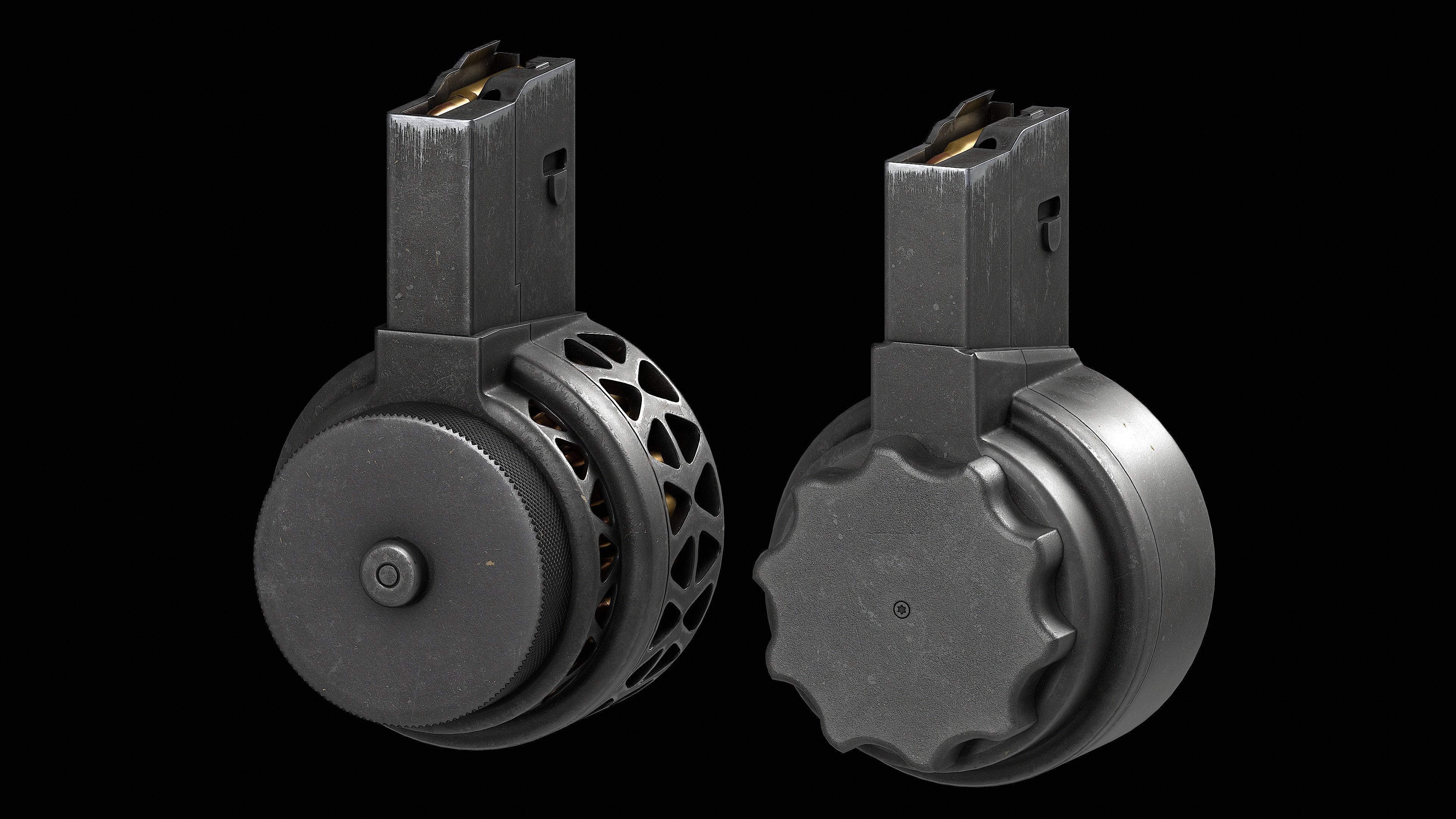 Two versions X Products X-15 50 Round Drum Magazine cal 223 Low-poly 3D model_1