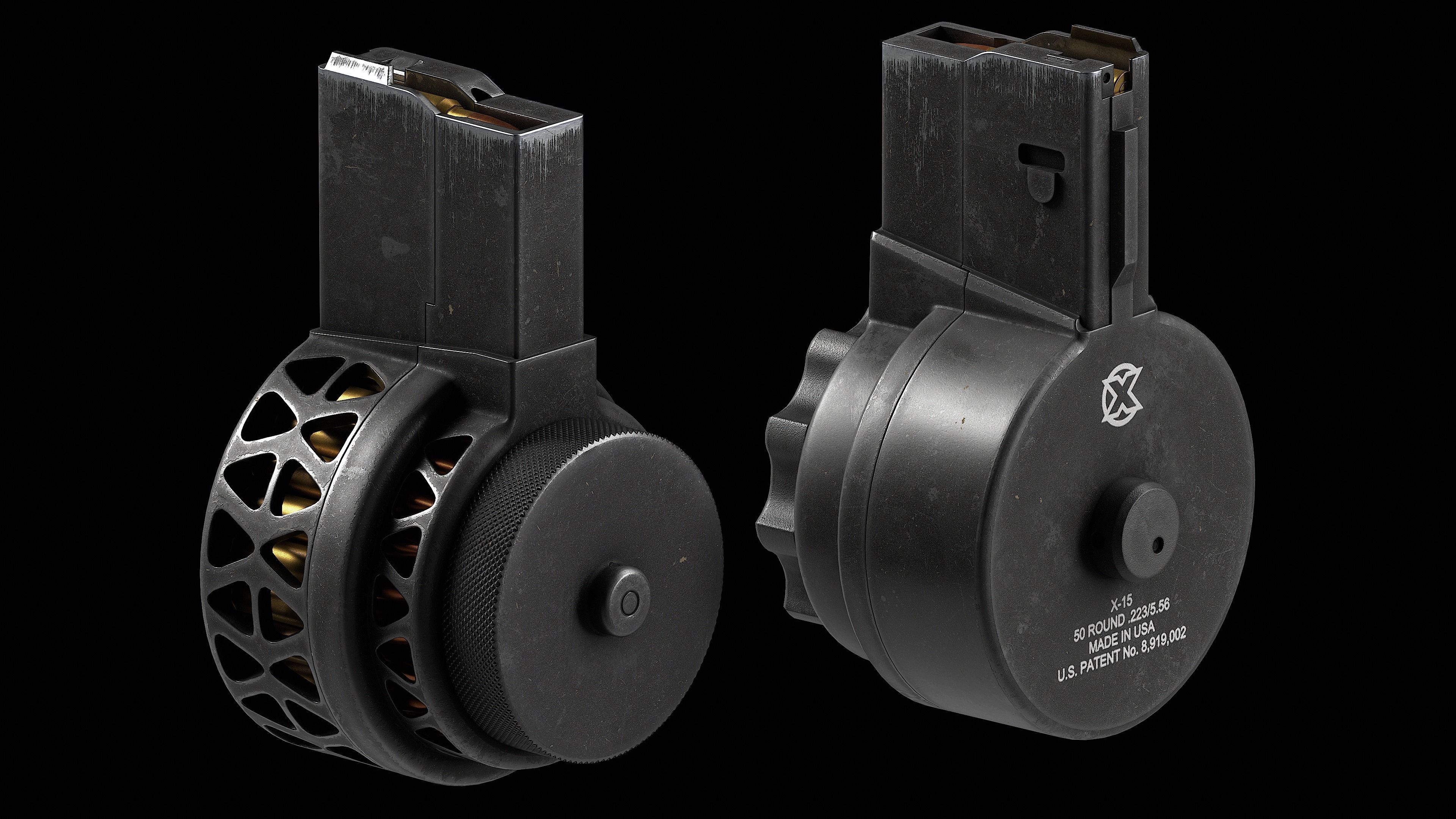 Two versions X Products X-15 50 Round Drum Magazine cal 223 Low-poly 3D model_4