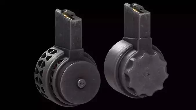 Two versions X Products X-15 50 Round Drum Magazine cal 223 Low-poly 3D model