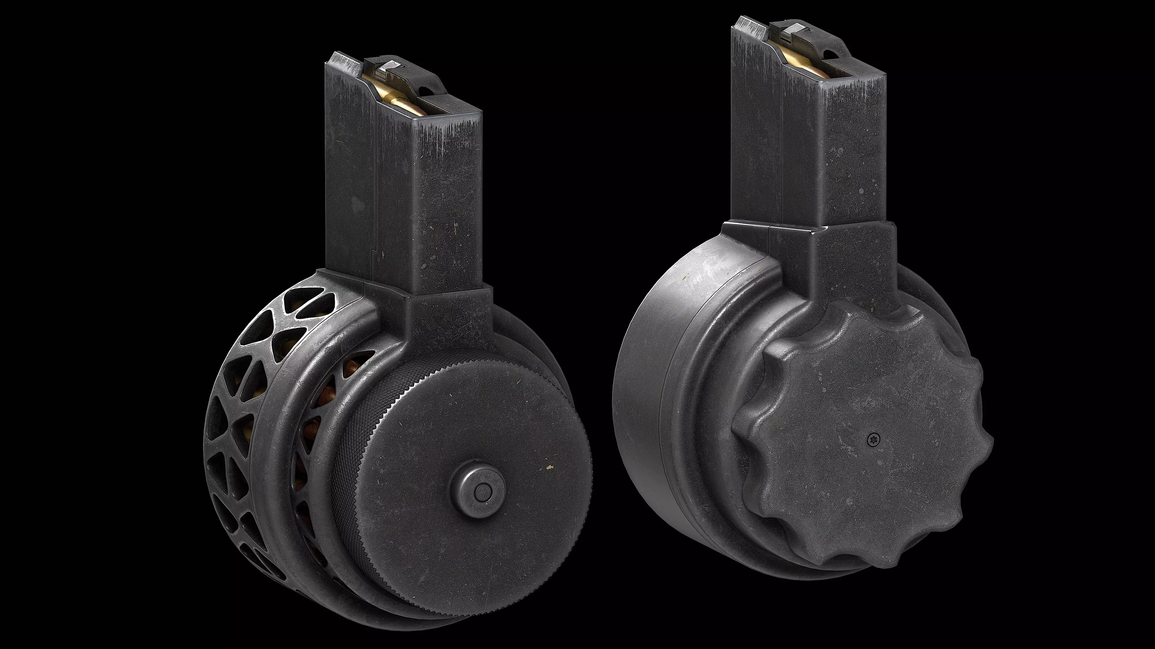 Two versions X Products X-15 50 Round Drum Magazine cal 223 Low-poly 3D model_0