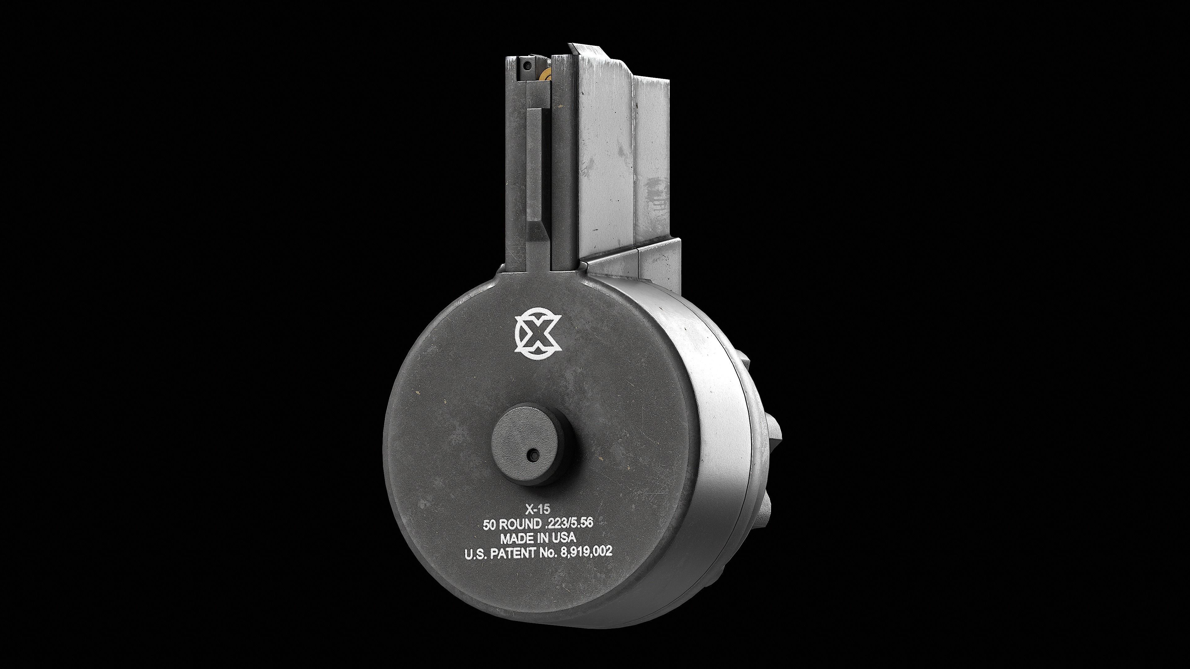 Two versions X Products X-15 50 Round Drum Magazine cal 223 Low-poly 3D model_12