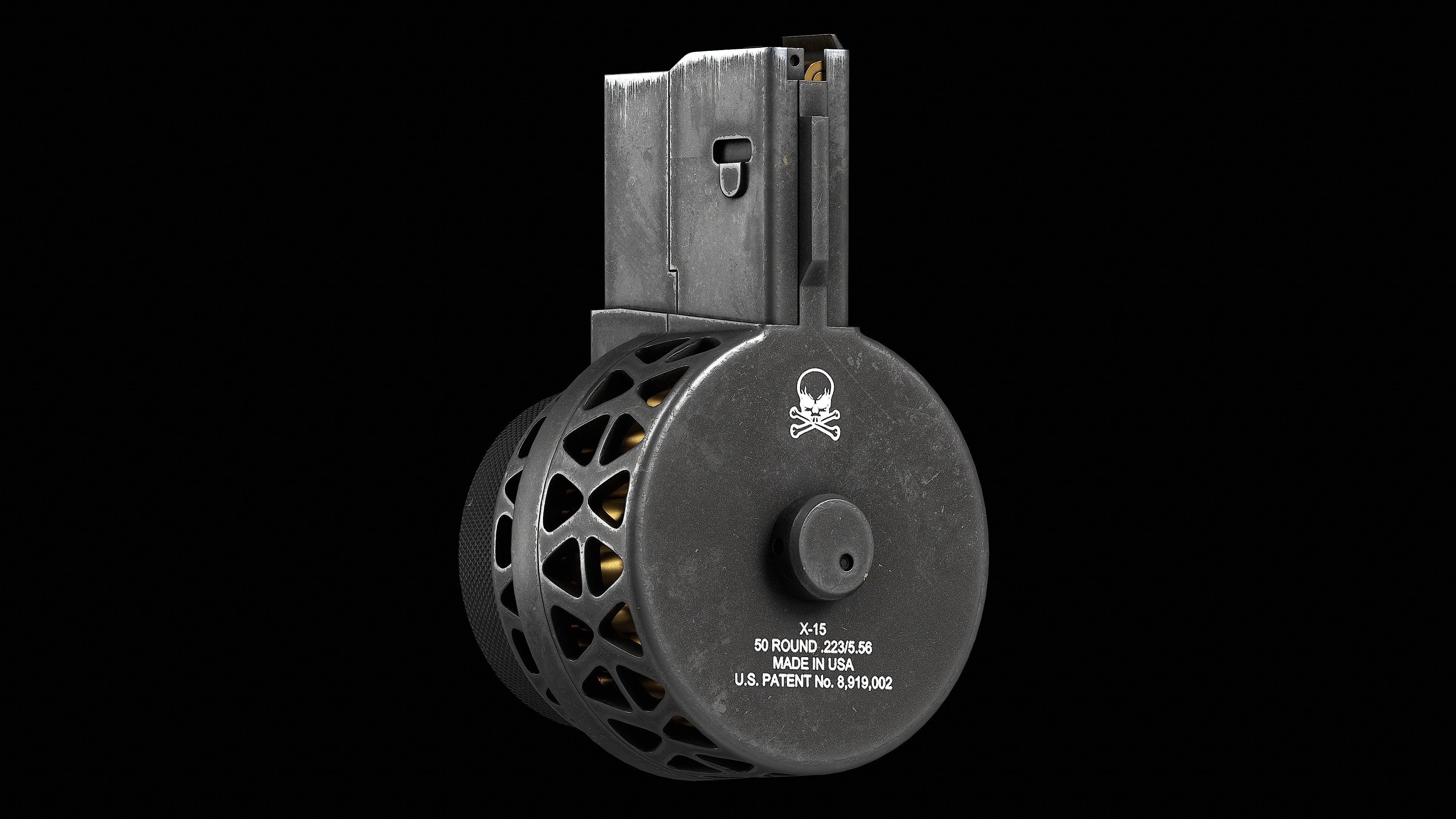 Two versions X Products X-15 50 Round Drum Magazine cal 223 Low-poly 3D model_8