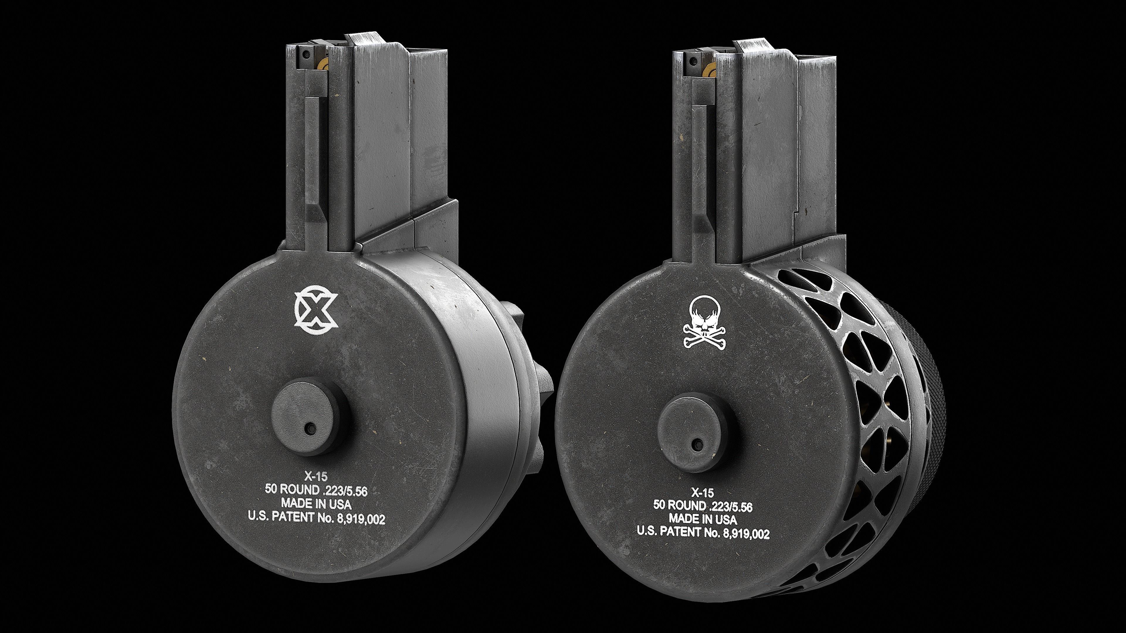 Two versions X Products X-15 50 Round Drum Magazine cal 223 Low-poly 3D model_2