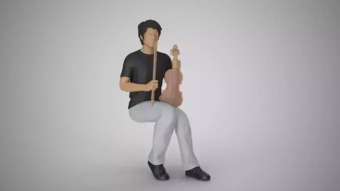 Man Sitting with Violin 3D print model