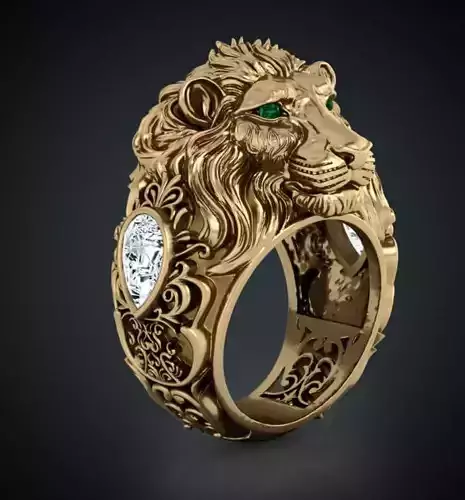 lion ring lion mane ring with stone - 3dm-stl
