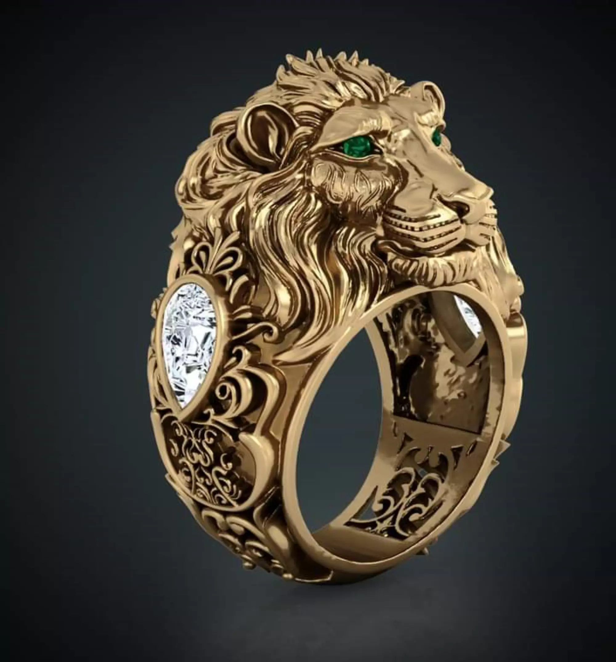 lion ring lion mane ring with stone - 3dm-stl 3D print model_0