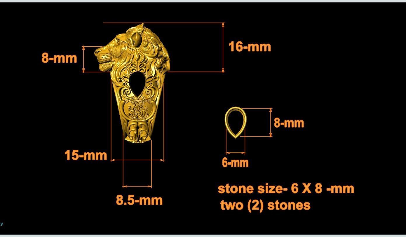 lion ring lion mane ring with stone - 3dm-stl 3D print model_2
