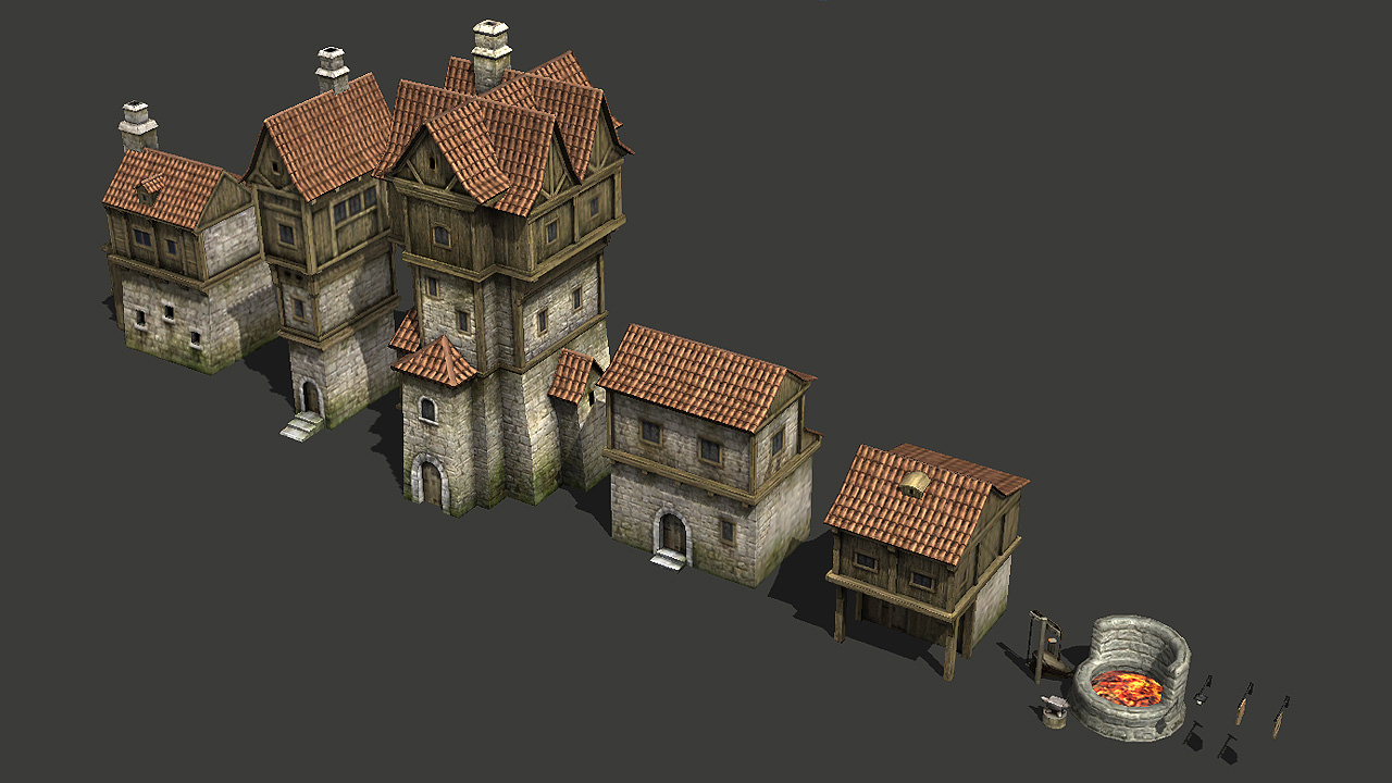 Medieval buildings pack Low-poly 3D model_8