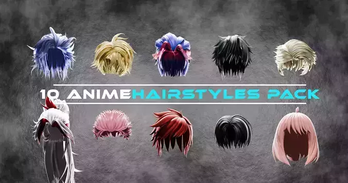 10 Anime Hairstyles Pack 3D model