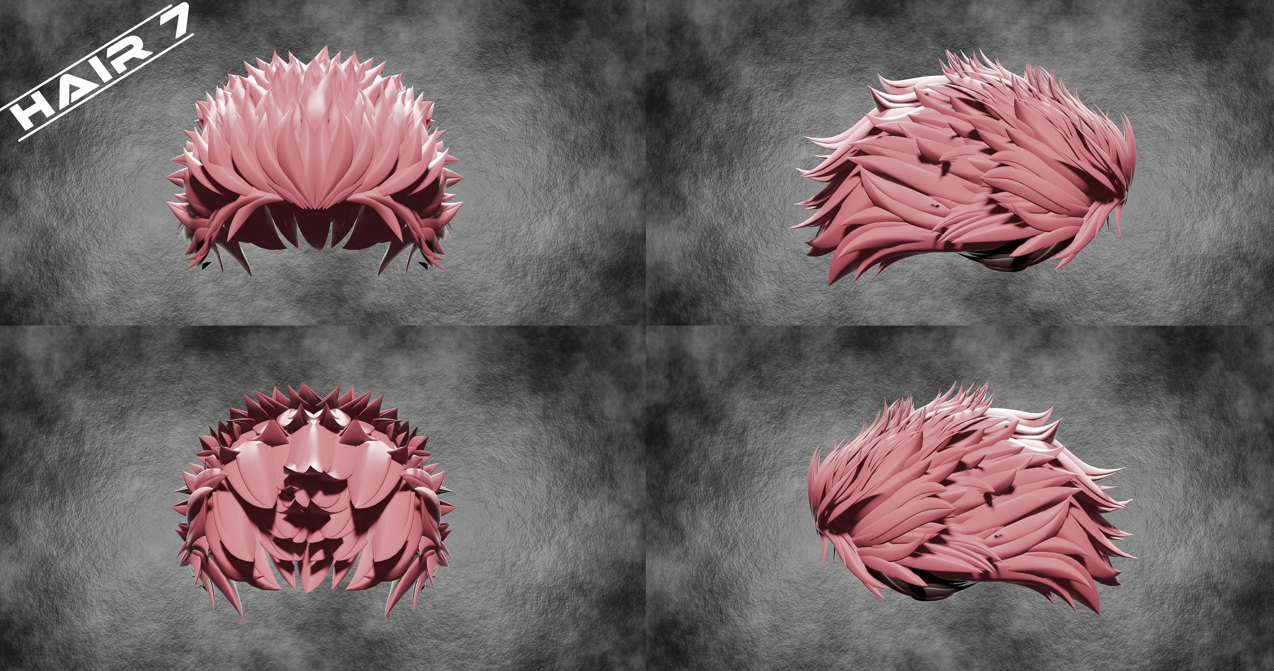 10 Anime Hairstyles Pack 3D model_7