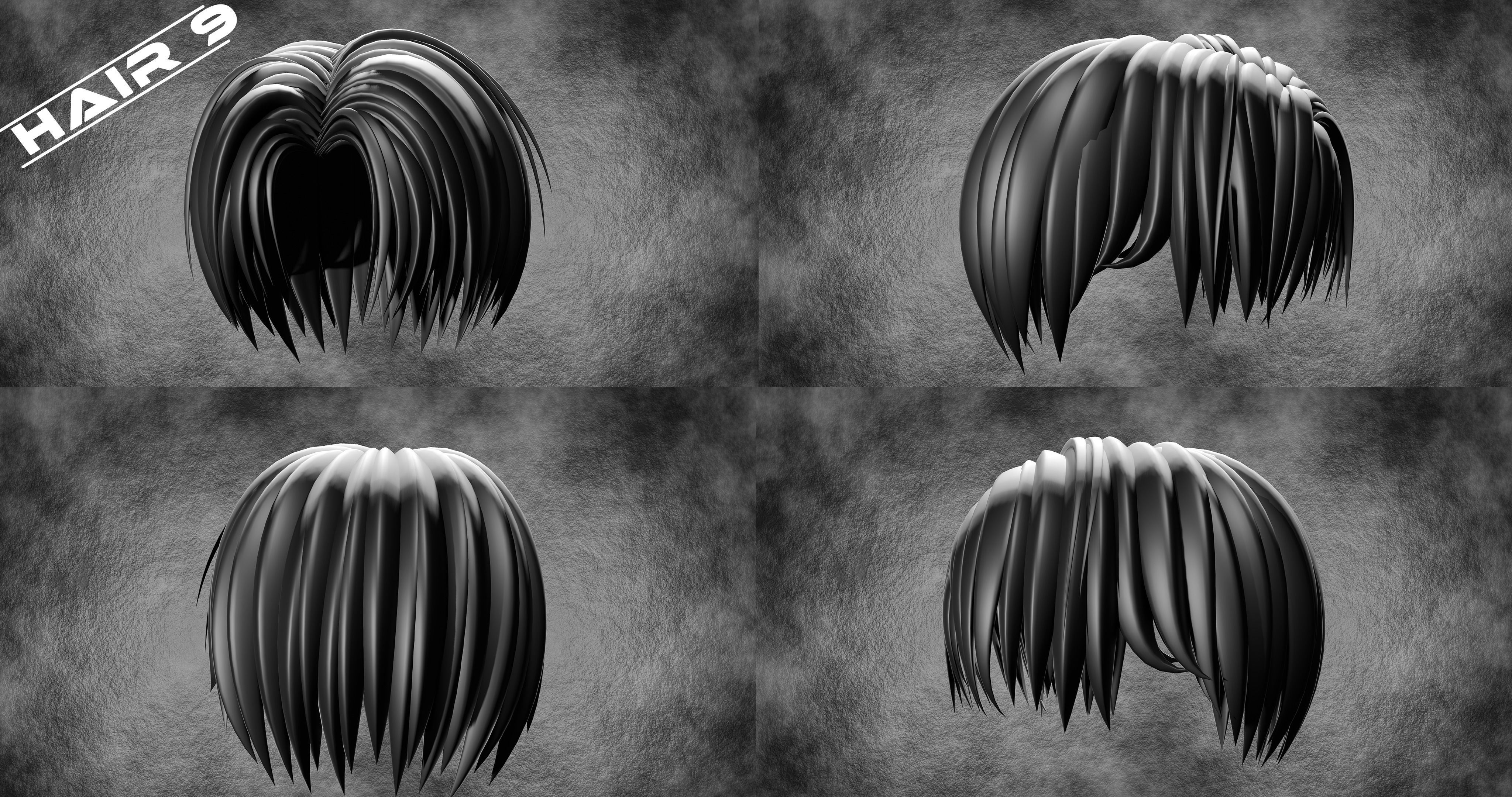 10 Anime Hairstyles Pack 3D model_9