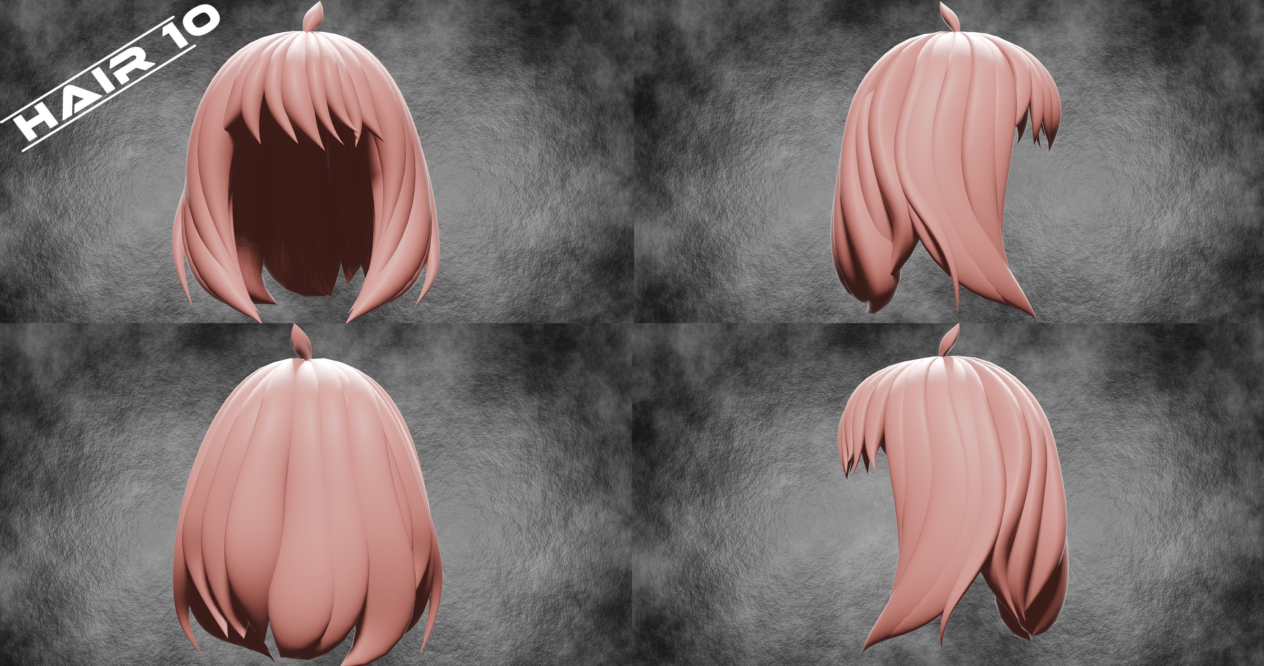 10 Anime Hairstyles Pack 3D model_10