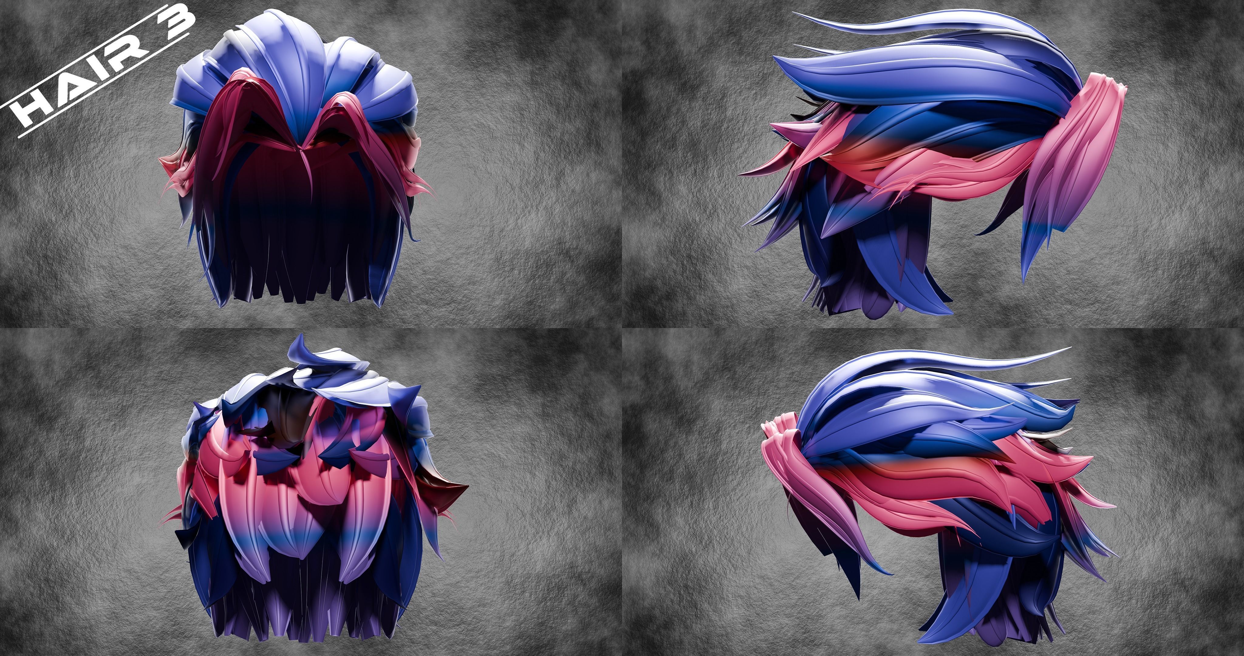 10 Anime Hairstyles Pack 3D model_3