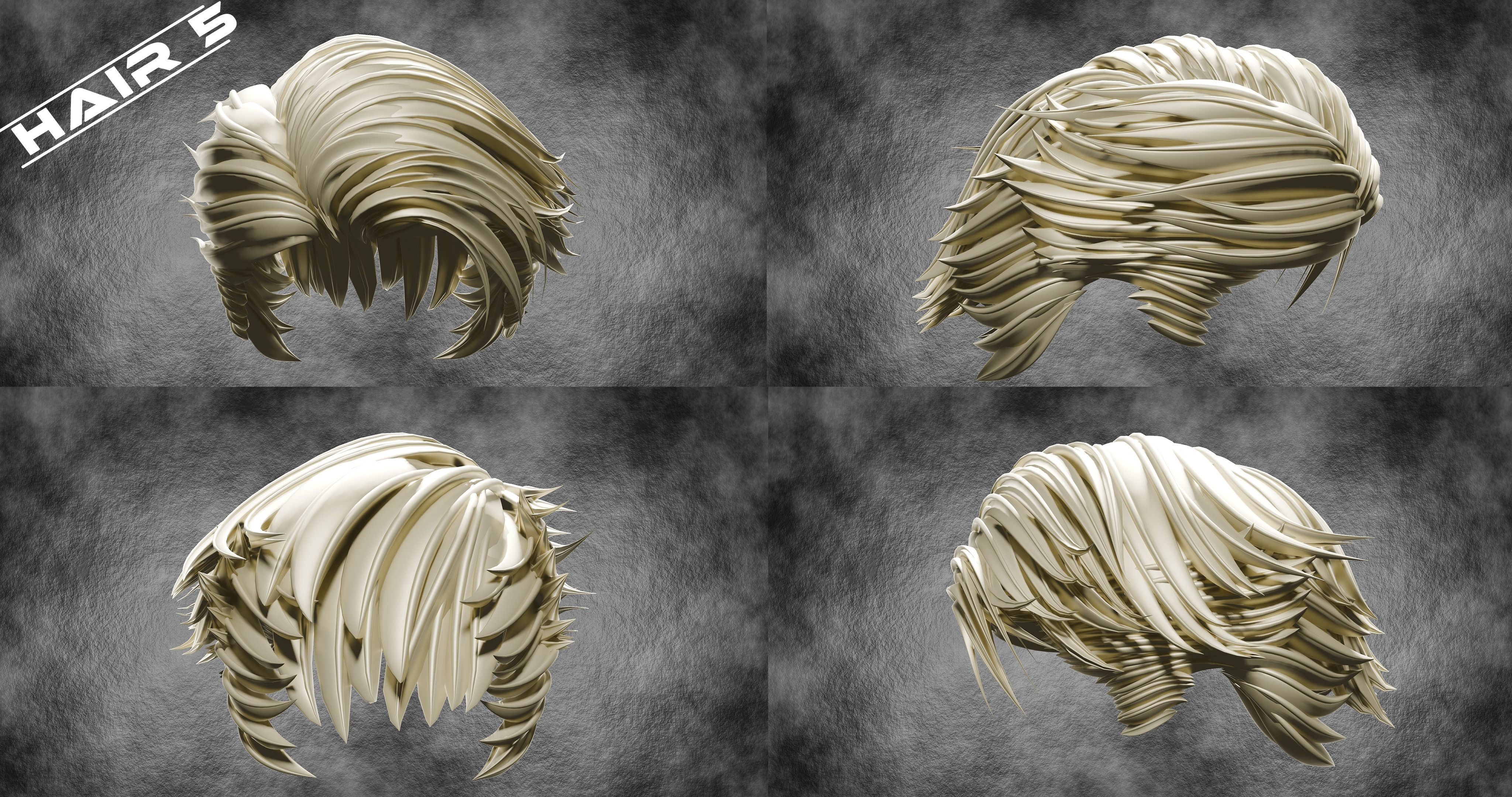 10 Anime Hairstyles Pack 3D model_5
