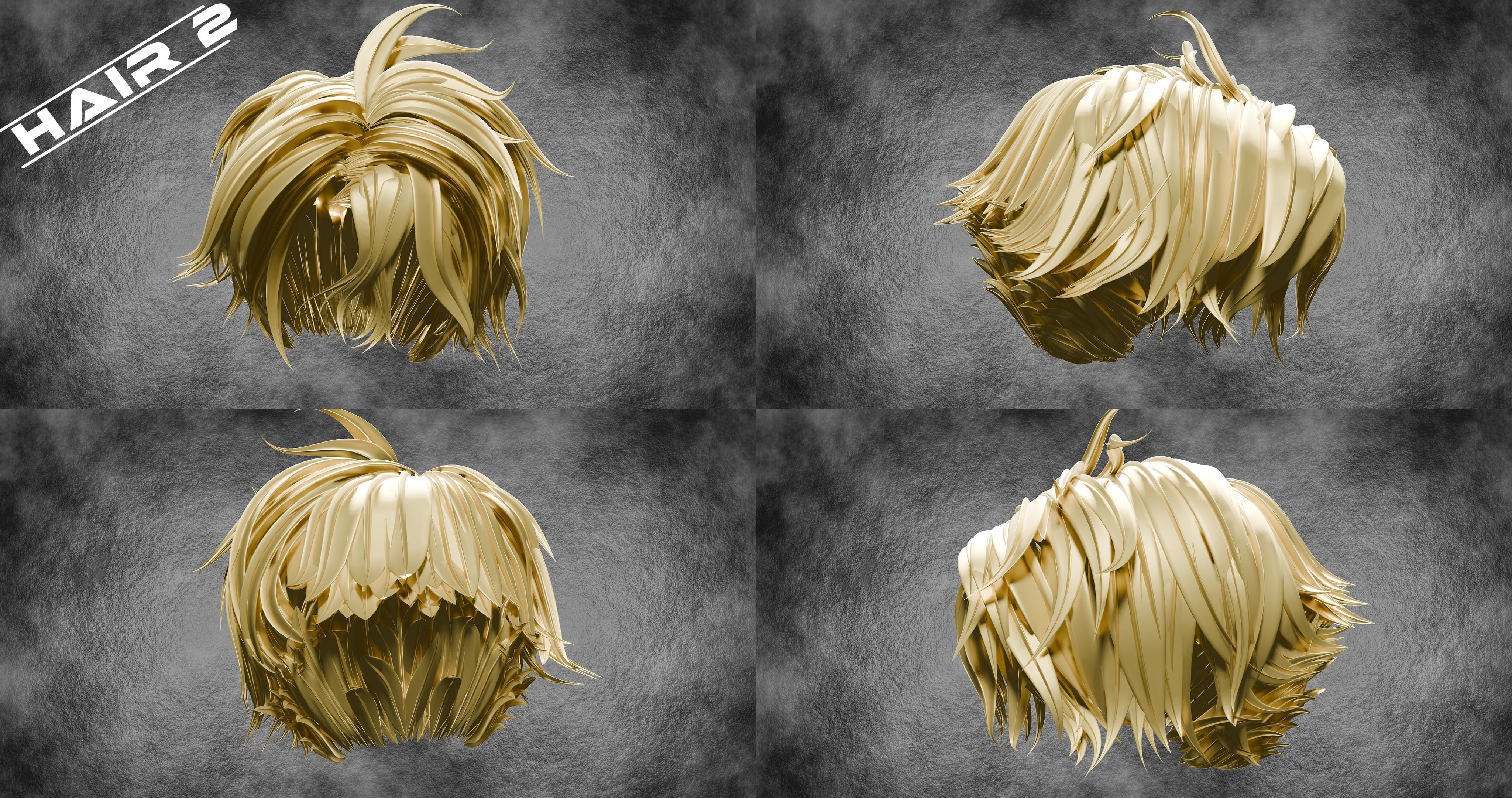 10 Anime Hairstyles Pack 3D model_2