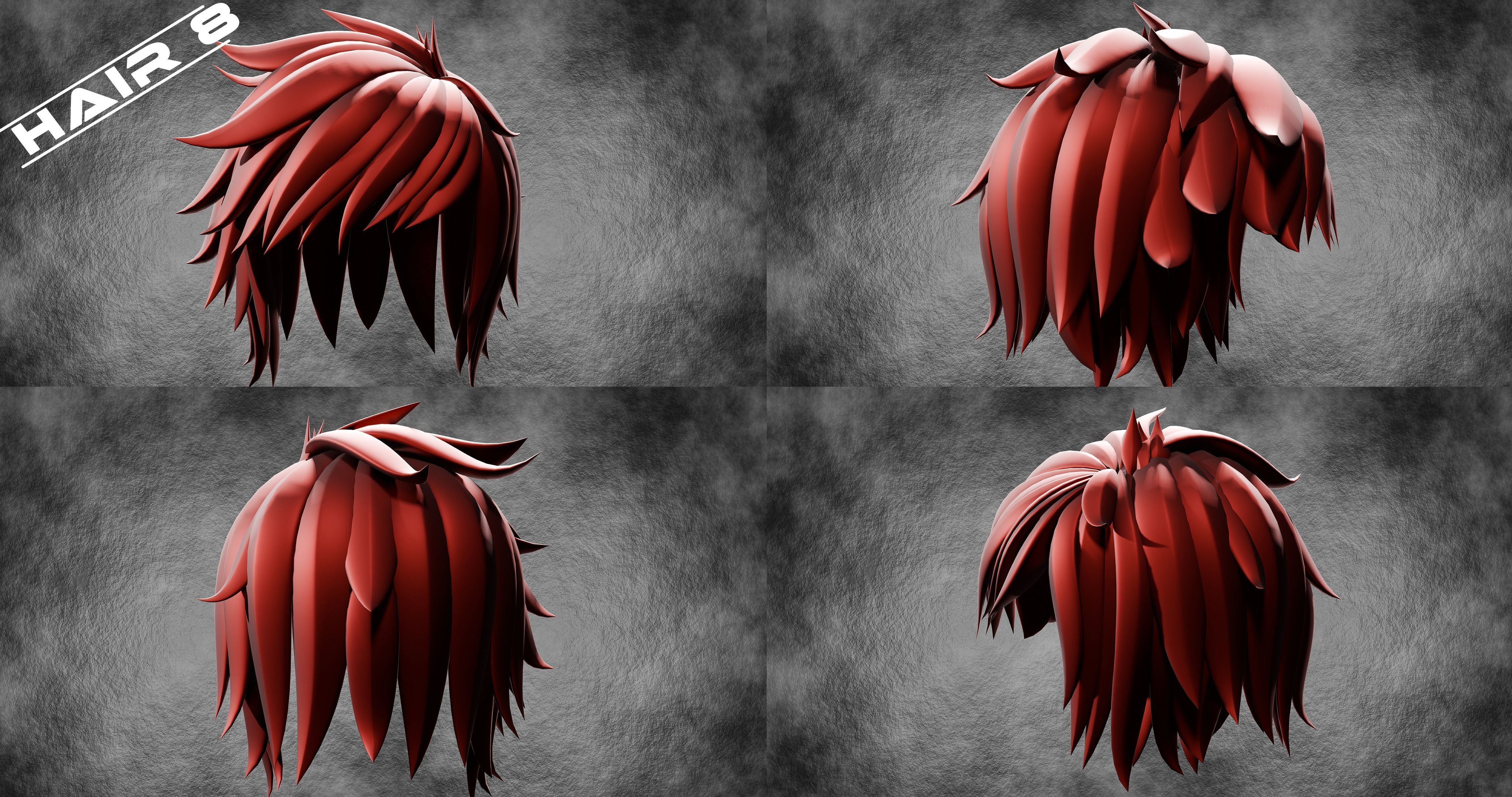 10 Anime Hairstyles Pack 3D model_8