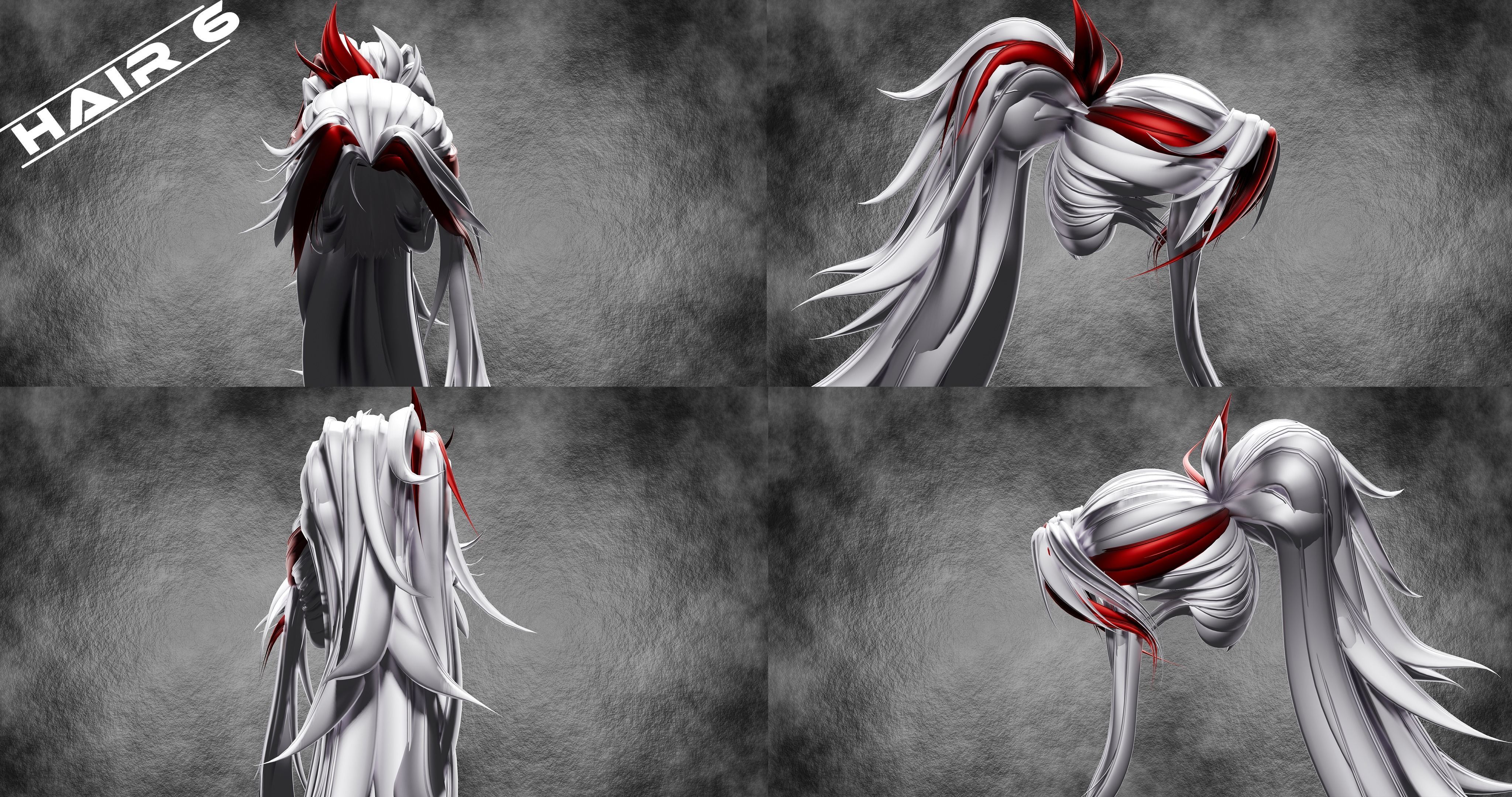 10 Anime Hairstyles Pack 3D model_6