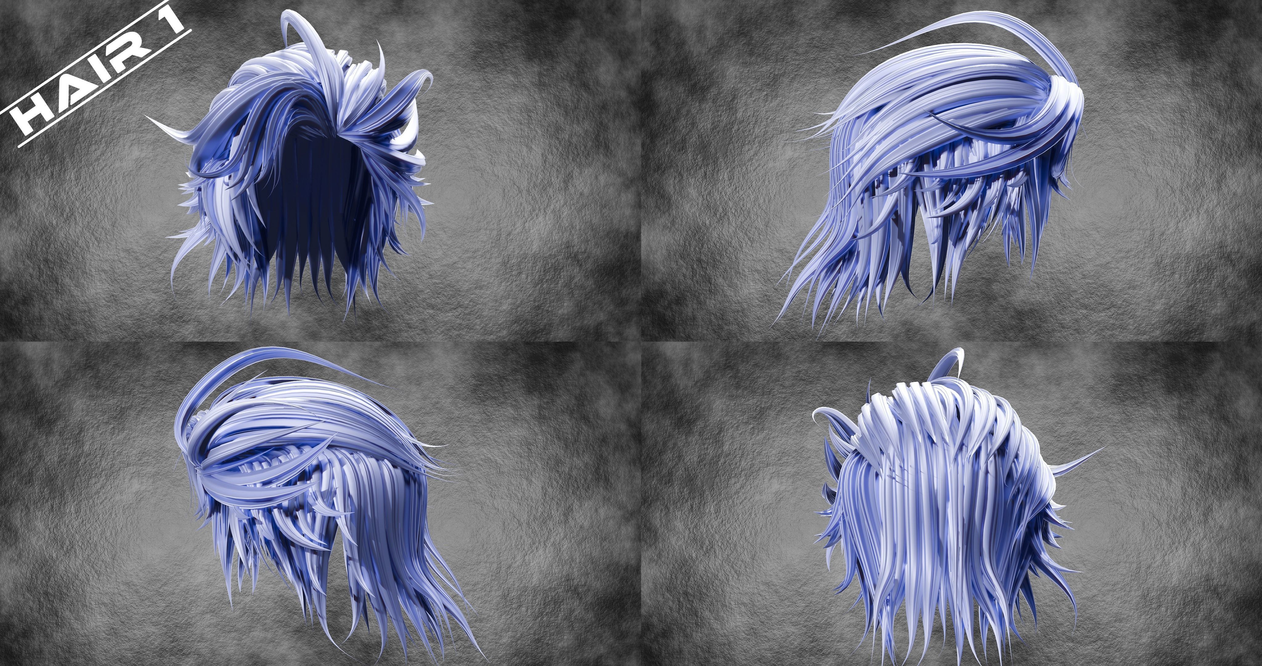 10 Anime Hairstyles Pack 3D model_1