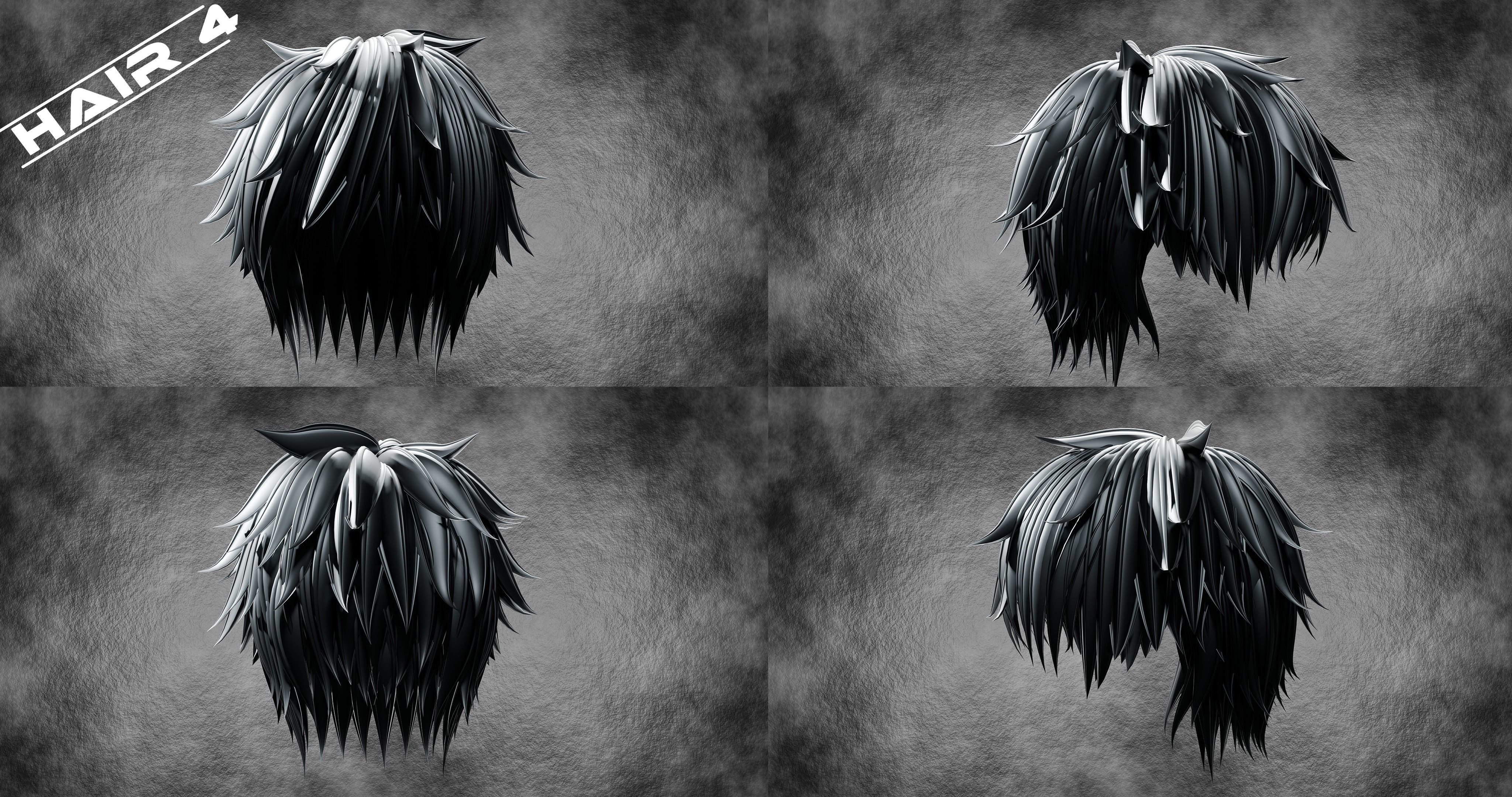 10 Anime Hairstyles Pack 3D model_4