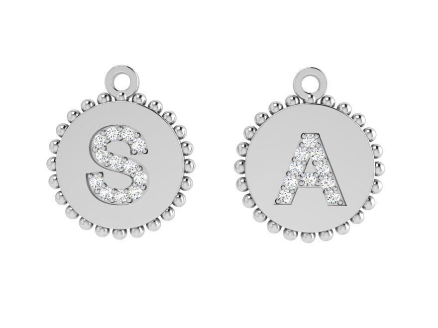S and A Letter Circle Pendant 4139 3D print model_2