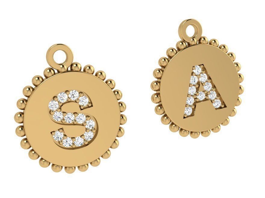 S and A Letter Circle Pendant 4139 3D print model_1