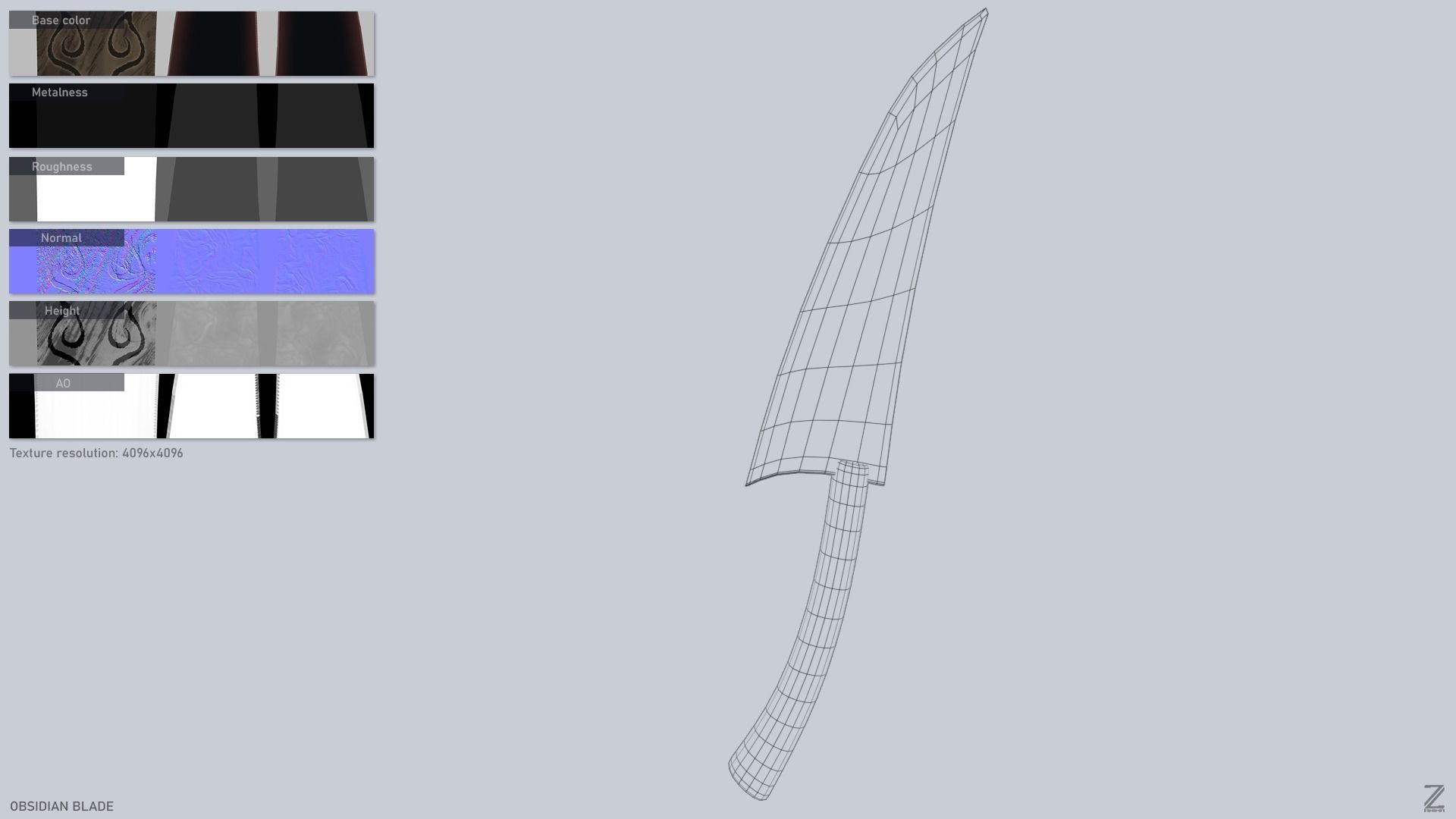 Obsidian blade Low-poly 3D model_3