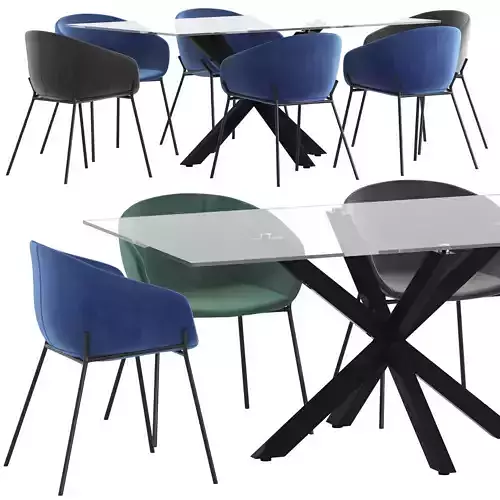 Linea Furniture Clear Weiss Glass Dining Table and Vanya Chair