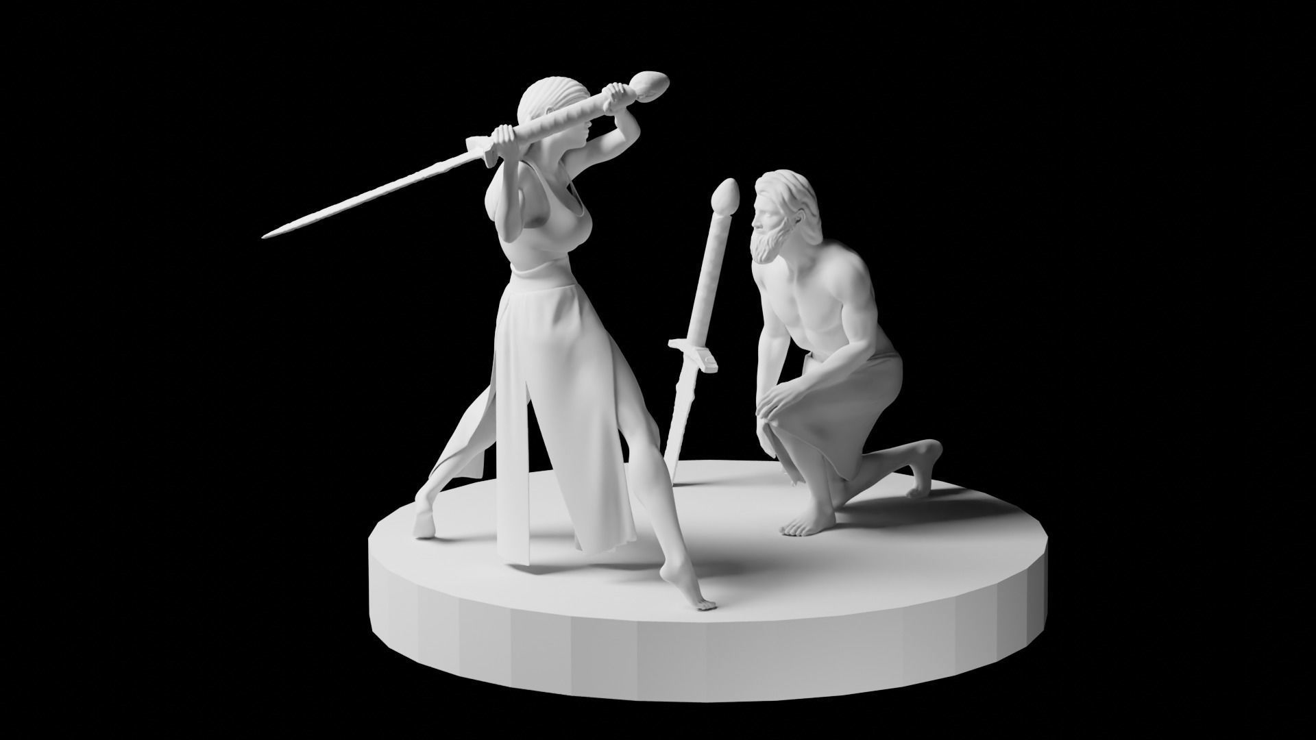 Female Warrior With Greatsword 3D print model_4