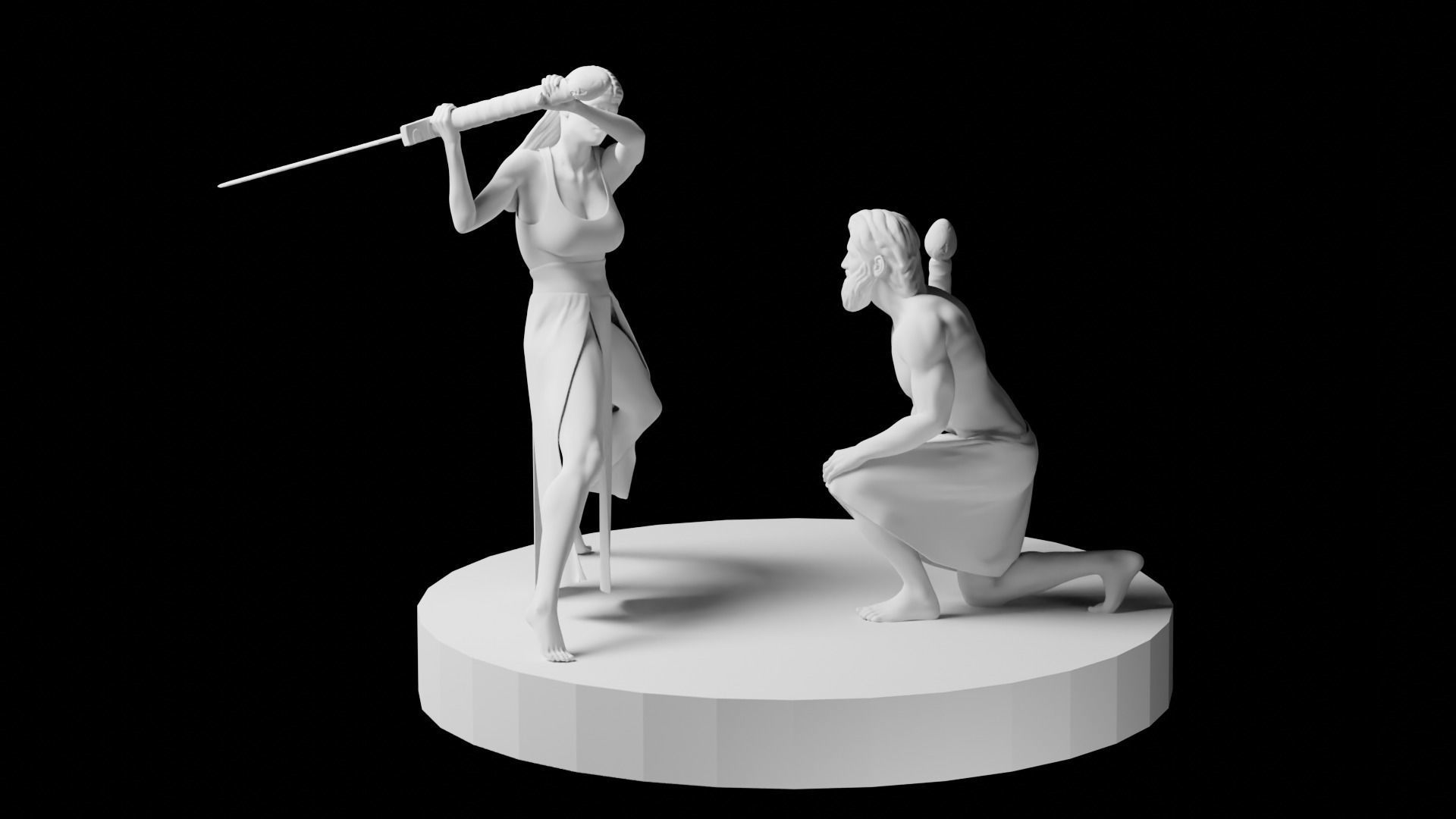 Female Warrior With Greatsword 3D print model_3