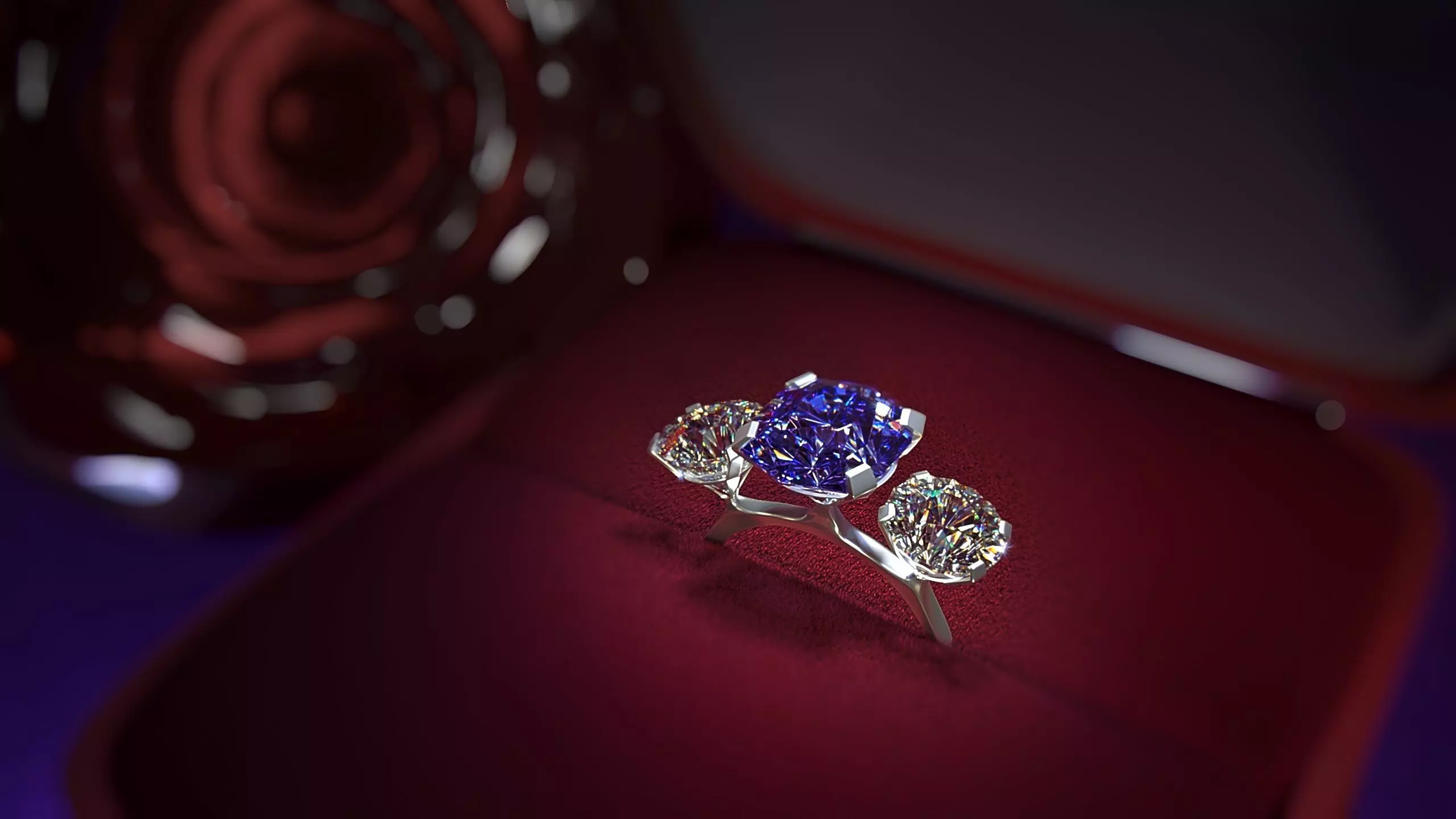 The Ring with Blue Saphire and diamond  Low-poly 3D model_0