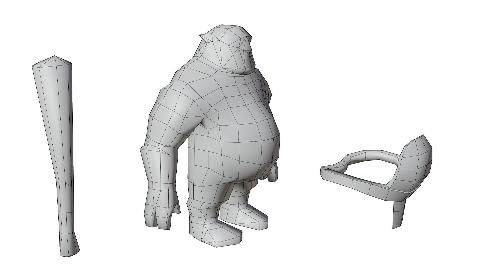 Game ready Rigged Ogre with weapon Low-poly 3D model_8