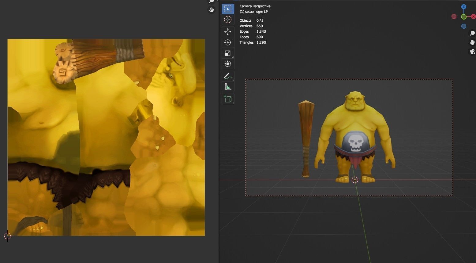 Game ready Rigged Ogre with weapon Low-poly 3D model_9