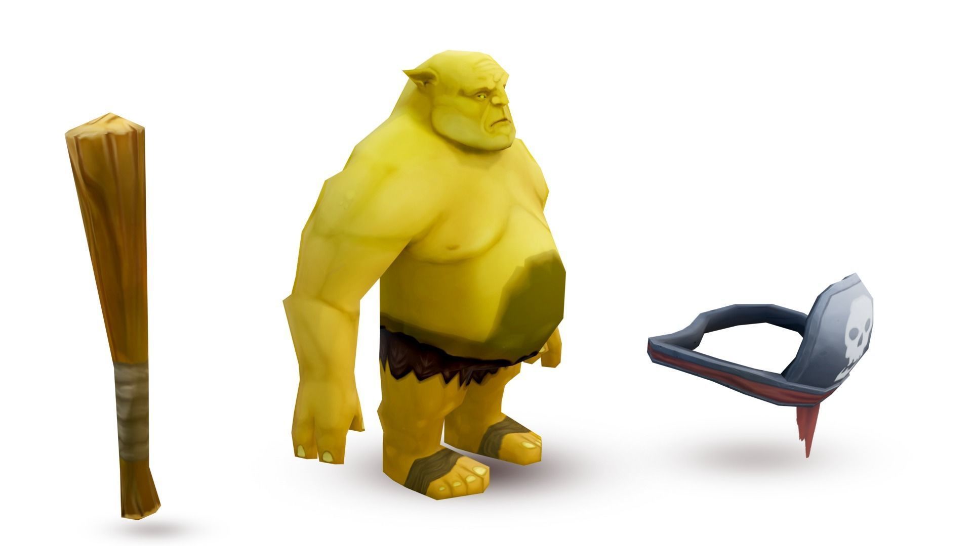 Game ready Rigged Ogre with weapon Low-poly 3D model_5