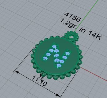 N Letter Circle Pendant 4156 3D print model_7