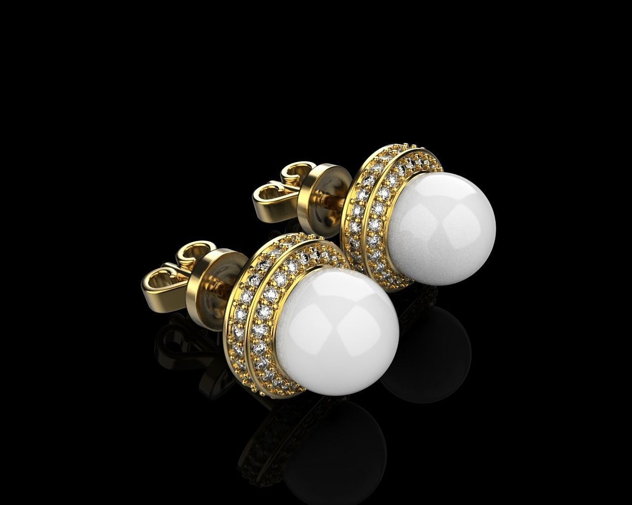 Stud earring with pearl model 800 3D print model_24