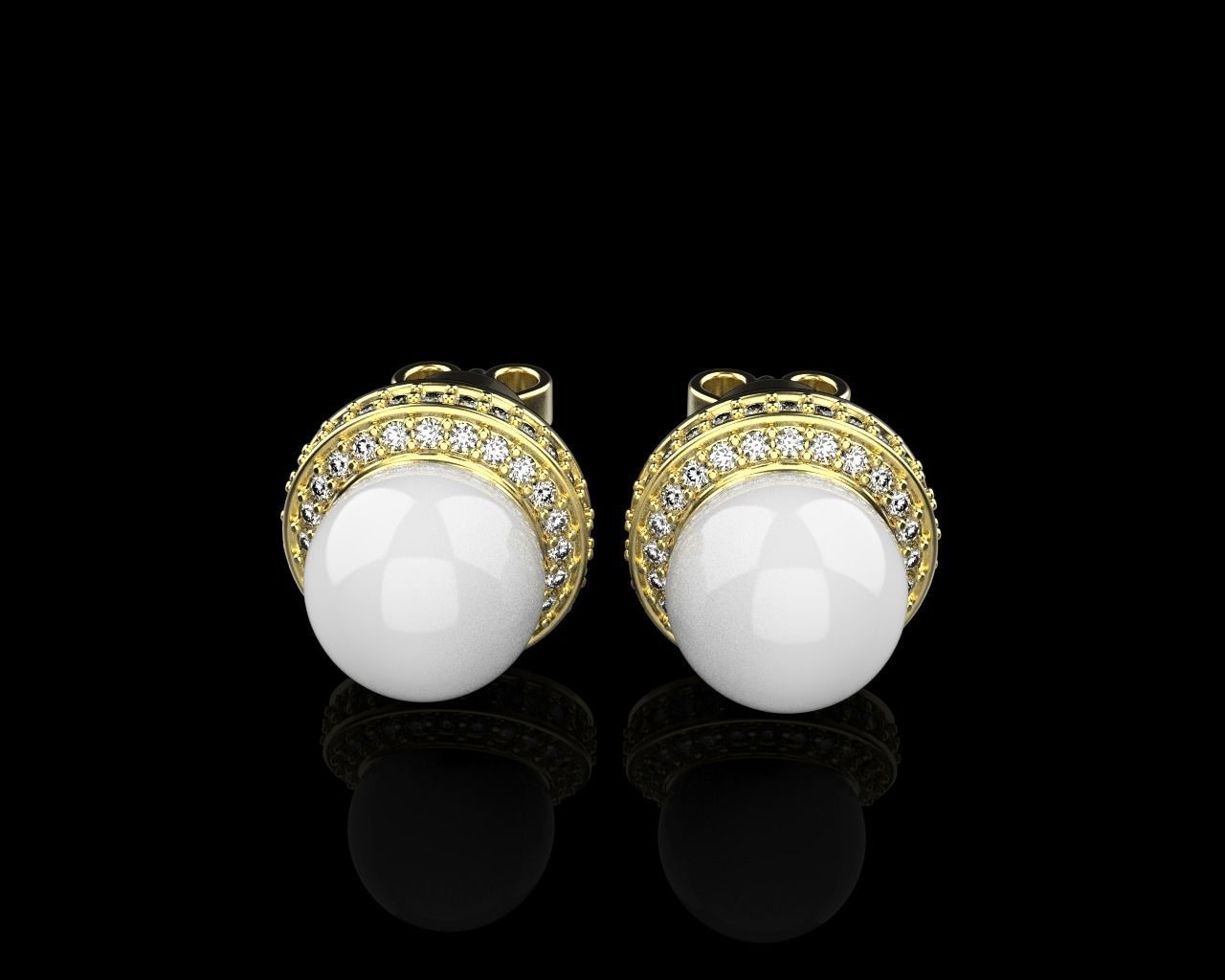 Stud earring with pearl model 800 3D print model_13