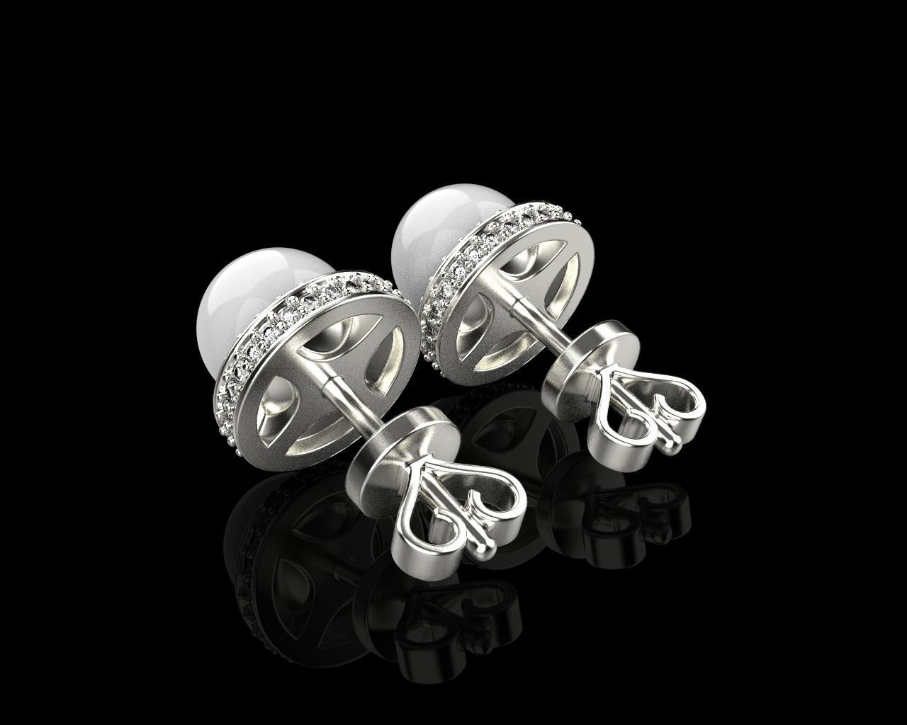 Stud earring with pearl model 800 3D print model_35